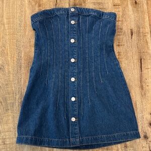 Triarchy Victoria Denim corset Strapless tube button up down mini Dress NWT NEW